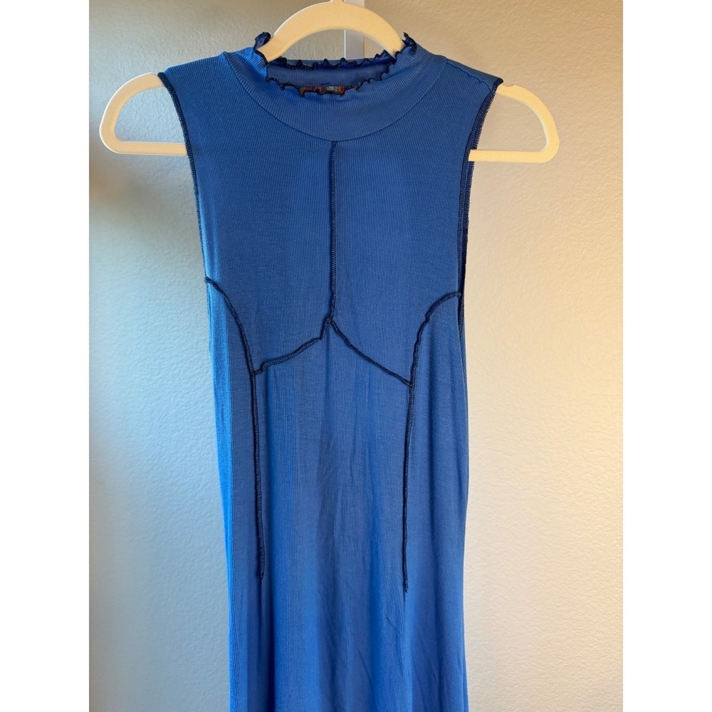 Urban Outfitters Blue Ribbed Open Back Mini Dress Lettuce Trim Large Cyber Y2K - Picture 4 of 8